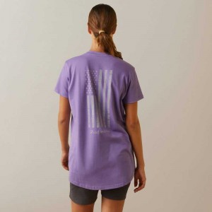 Ariat Rebar Cotton Strong American Flag Graphc T-Shirt Purple | 572IZEADP