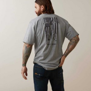 Ariat Rebar Cotton Strong American Outdoors T-Shirt Grey | 482ZOMPAC