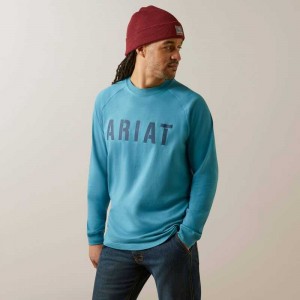 Ariat Rebar Cotton Strong Block T-Shirt Blue | 938LPWERF