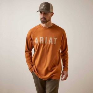 Ariat Rebar Cotton Strong Block T-Shirt Carmel Cafe | 375TNJUZH