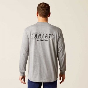 Ariat Rebar Cotton Strong Chainsaw Logo T-Shirt Grey | 751GIWJRC