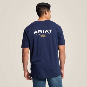 Ariat Rebar Cotton Strong Logo T-Shirt Navy | 028NIVBLA