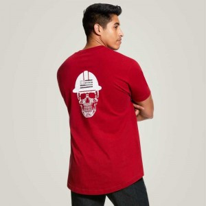 Ariat Rebar Cotton Strong Roughneck Graphic T-Shirt Red | 457XCZWGQ