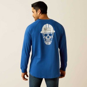 Ariat Rebar Cotton Strong Roughneck T-Shirt Blue | 653TDCYLS