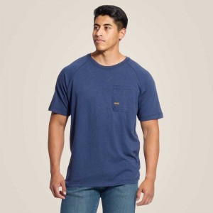 Ariat Rebar Cotton Strong T-Shirt Navy | 965EVZQMS