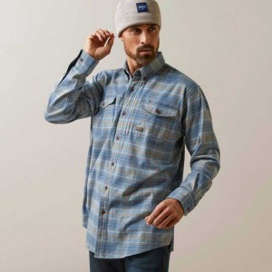 Ariat Rebar Flannel DuraStretch Work Shirt Turquoise | 618ZGMUCB