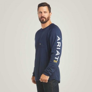 Ariat Rebar Heat Fighter T-Shirt Navy | 823FQVMWC