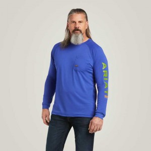 Ariat Rebar Heat Fighter T-Shirt Royal Blue | 817KHBIST