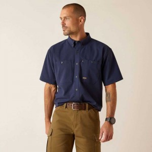 Ariat Rebar Made Tough 360 AirFlow Work Shirt Navy | 271VKWQHZ