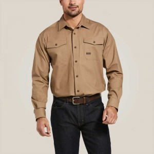 Ariat Rebar Made Tough DuraStretch Classic Fit Work Shirt Khaki | 562DTIMCV