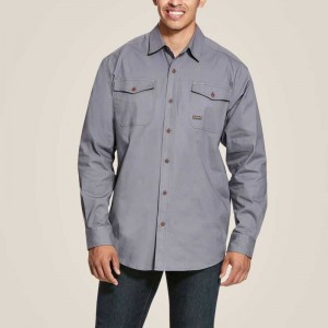 Ariat Rebar Made Tough DuraStretch Classic Fit Work Shirt Grey | 251FDMQAT