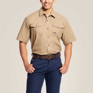 Ariat Rebar Made Tough DuraStretch Work Shirt Khaki | 253RLXIBZ