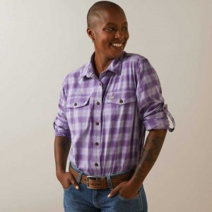 Ariat Rebar Made Tough DuraStretch Work Shirt Lavendar Plaid | 096QFMTLV