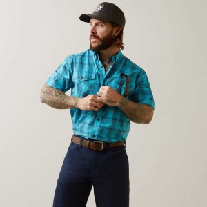 Ariat Rebar Made Tough DuraStretch Work Shirt Bachelor Button Plaid | 715FLBYRS