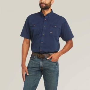 Ariat Rebar Washed Twill Work Shirt Navy | 016FGCQVL