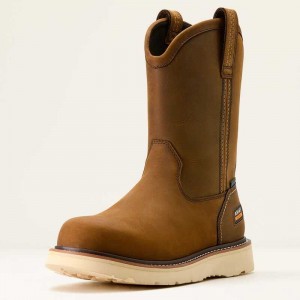 Ariat Rebar Wedge Pull-On Waterproof Work Boot Brown | 895HYGJSU