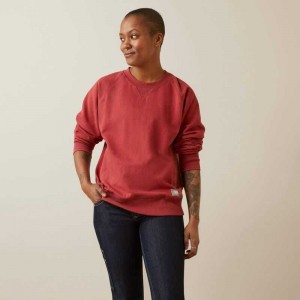 Ariat Rebar Workman Washed Fleece Sweatshirt Red | 179YJTRPV