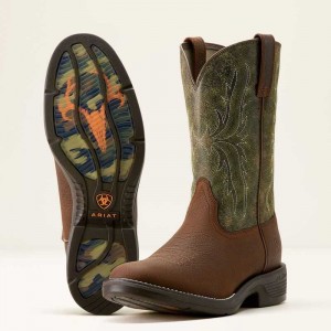 Ariat Ridgeback Round Toe Cowboy Boot Brown / Green | 618MKJZQD