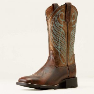 Ariat Round Up Wide Square Toe Western Boot Brown | 920DJUXSE