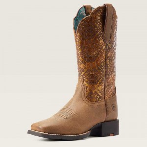 Ariat Round Up Wide Square Toe Western Boot Brown | 316KINWSR