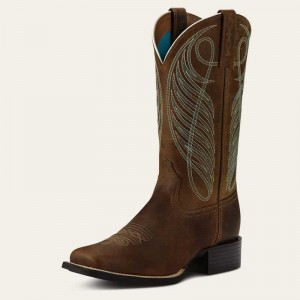 Ariat Round Up Wide Square Toe Western Boot Brown | 385WIKHCO