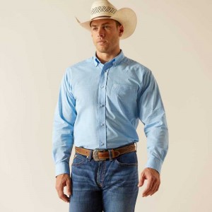 Ariat Solid Slub Classic Fit Shirt AZURE Blue | 947JELQVI