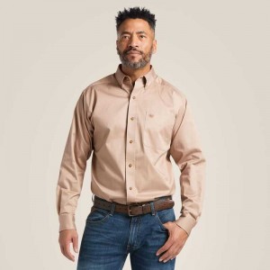 Ariat Solid Twill Classic Fit Shirt Khaki | 915KPBRJI