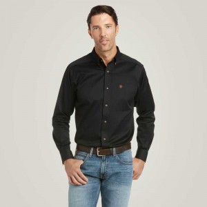 Ariat Solid Twill Fitted Shirt Black | 604UKSFIJ