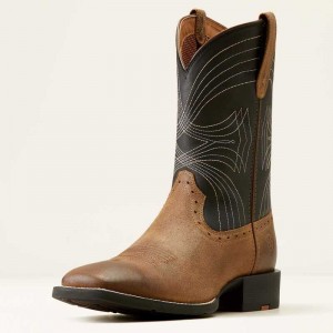 Ariat Sport Wide Square Toe Cowboy Boot Brown / Black | 415WITXFV