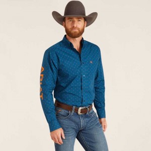 Ariat Team Clarence Fitted Shirt Blue | 476LSYRXT