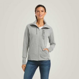 Ariat Team Logo Full Zip Sweatshirt Grey | 704OWRQDP