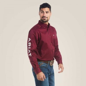 Ariat Team Logo Twill Classic Fit Shirt Burgundy | 583KZMPBL