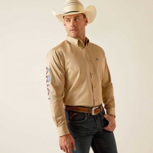 Ariat Team Logo Twill Classic Fit Shirt Khaki | 017YPNVGF