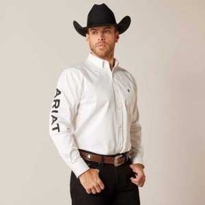 Ariat Team Logo Twill Classic Fit Shirt White / Black | 078XJYTNC