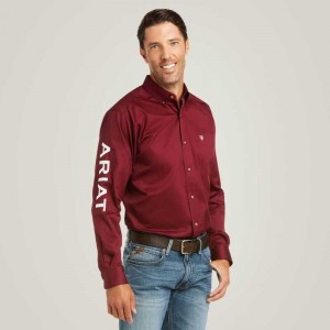 Ariat Team Logo Twill Fitted Shirt Burgundy / White | 754AEOBCL