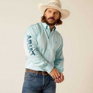 Ariat Team Logo Twill Fitted Shirt Light Turquoise | 938WDKFMV