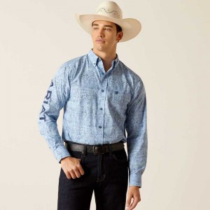 Ariat Team Vaughn Fitted Shirt Blue | 825CMJNUB