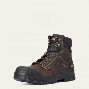 Ariat Treadfast 6' Waterproof Steel Toe Work Boot Dark Brown | 690BUJYMQ