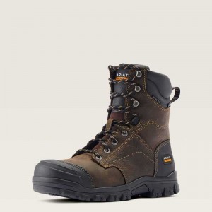 Ariat Treadfast 8' Waterproof Steel Toe Work Boot Dark Brown | 478RYIQJX