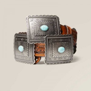 Ariat Turquoise Burst Concho Belt Brown | 529QHZLAU