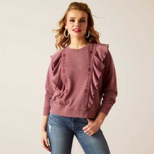 Ariat Twyla Ruffle Sweatshirt Rose | 439JATEXL