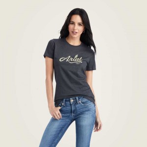 Ariat Wheat Script Tee Grey | 382ODXJZG