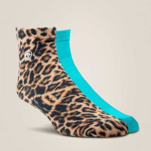 Ariat Wild Thing Ankle Sock 2 Pair Multi Color Pack Leopard / Blue | 706NRAEMQ