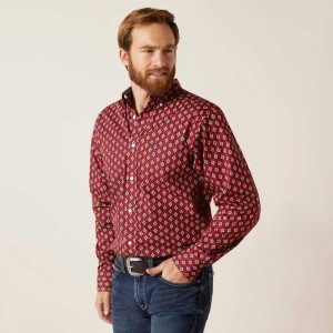 Ariat Wrinkle Free Kyler Fitted Shirt Red | 850CKJAOB