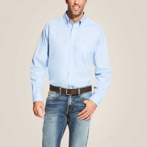 Ariat Wrinkle Free Solid Shirt Light Blue | 168KBWFQU