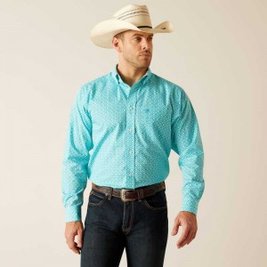 Ariat Wrinkle Free Stanley Classic Fit Shirt Peacock Blue | 859LRONZS