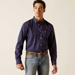 Ariat Wrinkle Free Wells Fitted Shirt Navy | 540YEKPNV