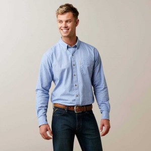 Ariat Wrinkle Resist Dots Stretch Modern Fit Shirt Blue | 605JKTZSA