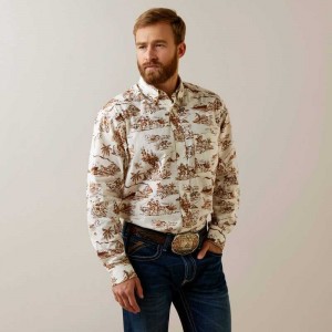 Ariat Wrinkle Resist Paniolo Western Aloha Stretch Classic Fit Shirt Brown | 591XMAZTH