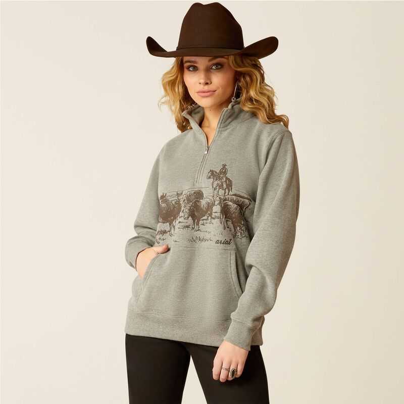 Ariat 1/2 Zip Sweatshirt Grey | 892JYZDCI